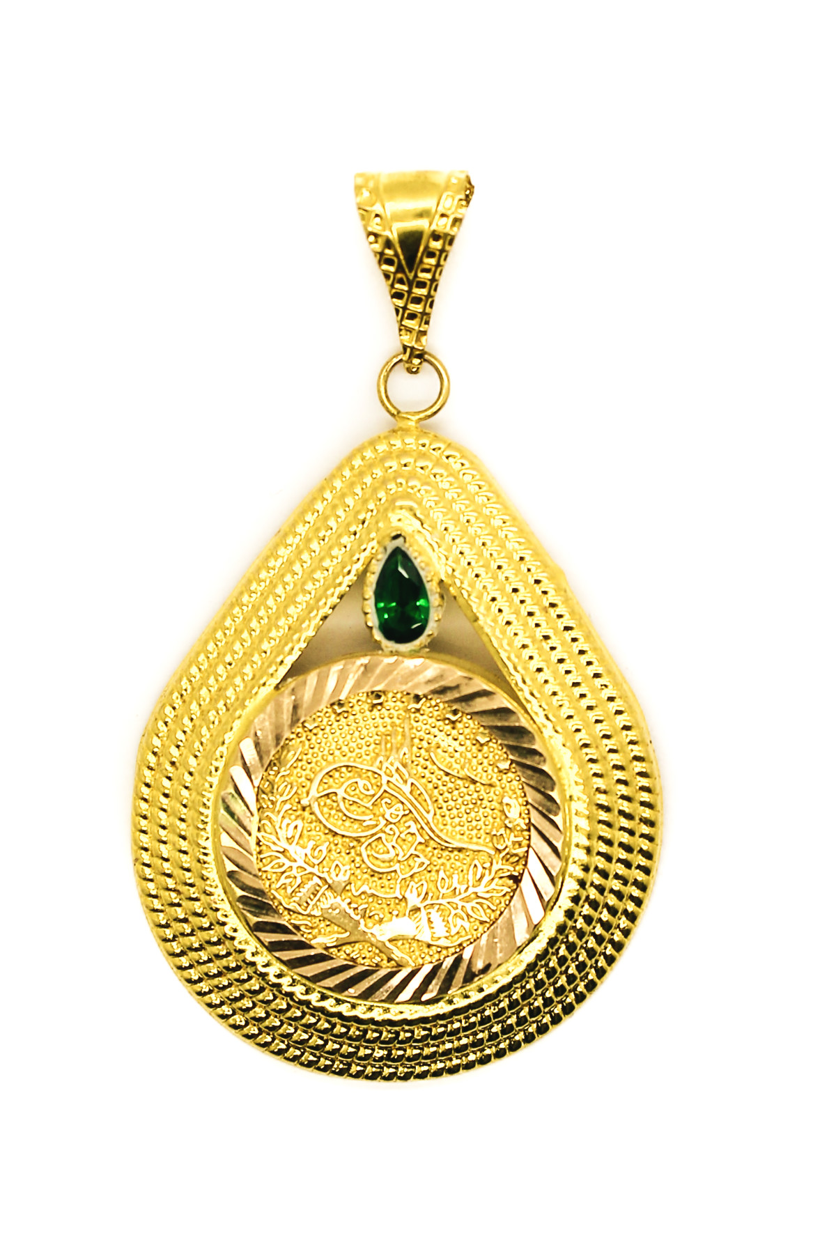 Cigold 14 Ayar Altın Taşlı Tuğralı Kolye Ucu