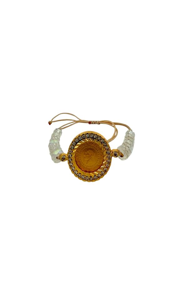 Cigold Taşlı İpli Çerçeve Çeyrek Altın Bileklik OA-K1BLK0000009380